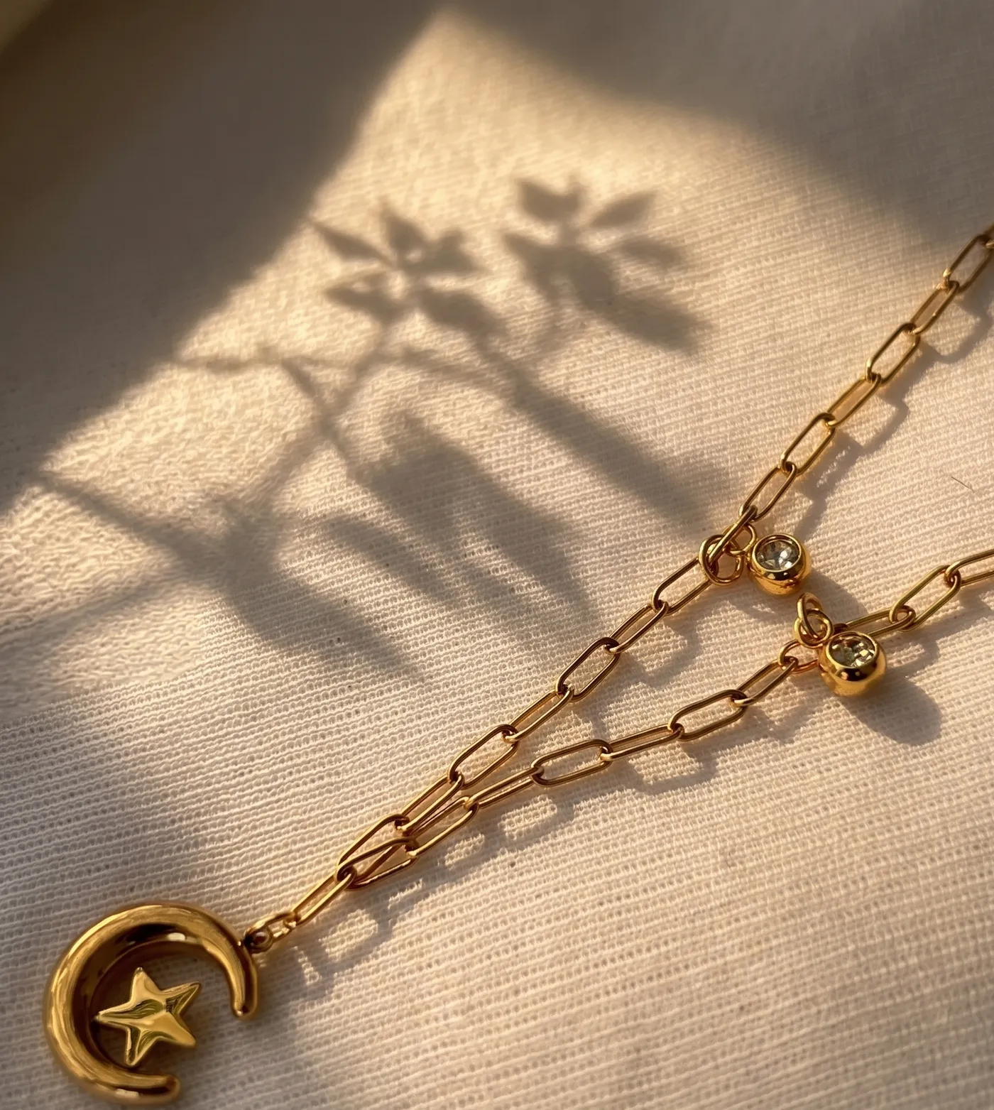 Gold Plated Celestial Moon & Star Dainty Chain